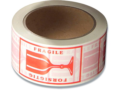 Tape - emballage, 50mm x 66m, Rød-hvid, 1 rulle, 'Forsigtig'' PVC