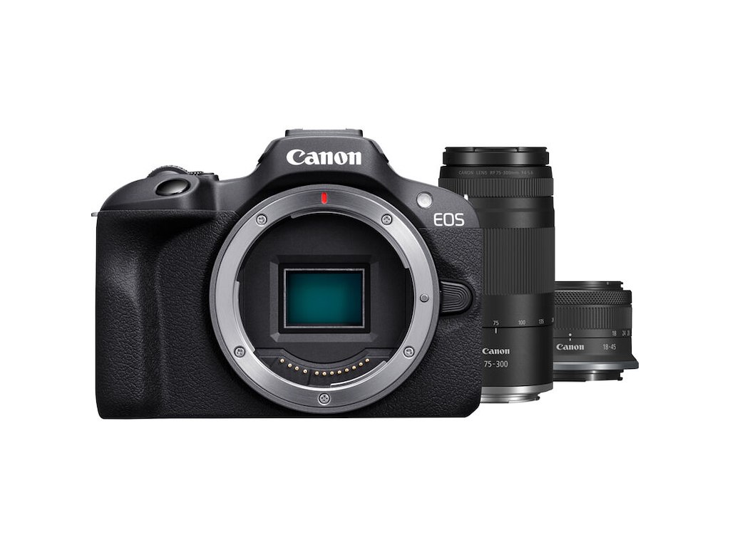 Canon EOS R100 + RF-S 18-45mm F4.5-6.3 IS STM Lens + RF 75-300mm F4-5.6 Lens MILC 24,1 MP CMOS 6000 x 4000 pixel Sort