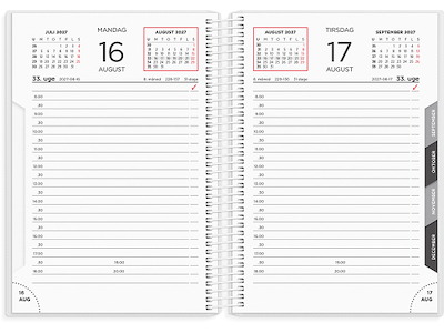 Kalender, 2027, Dag, 1 dag pr. side, Hvid, Mayland