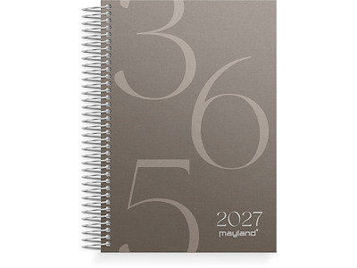 Kalender, 2027, Dag, 1 dag pr. side, Brun med grafisk årstal, Mayland