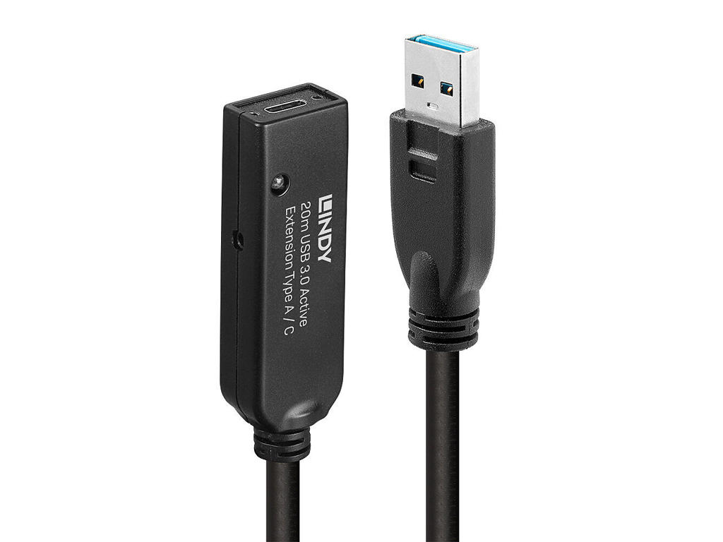 Lindy 43375 USB-kabel USB 3.2 Gen 1 (3.1 Gen 1) 20 m USB A Sort