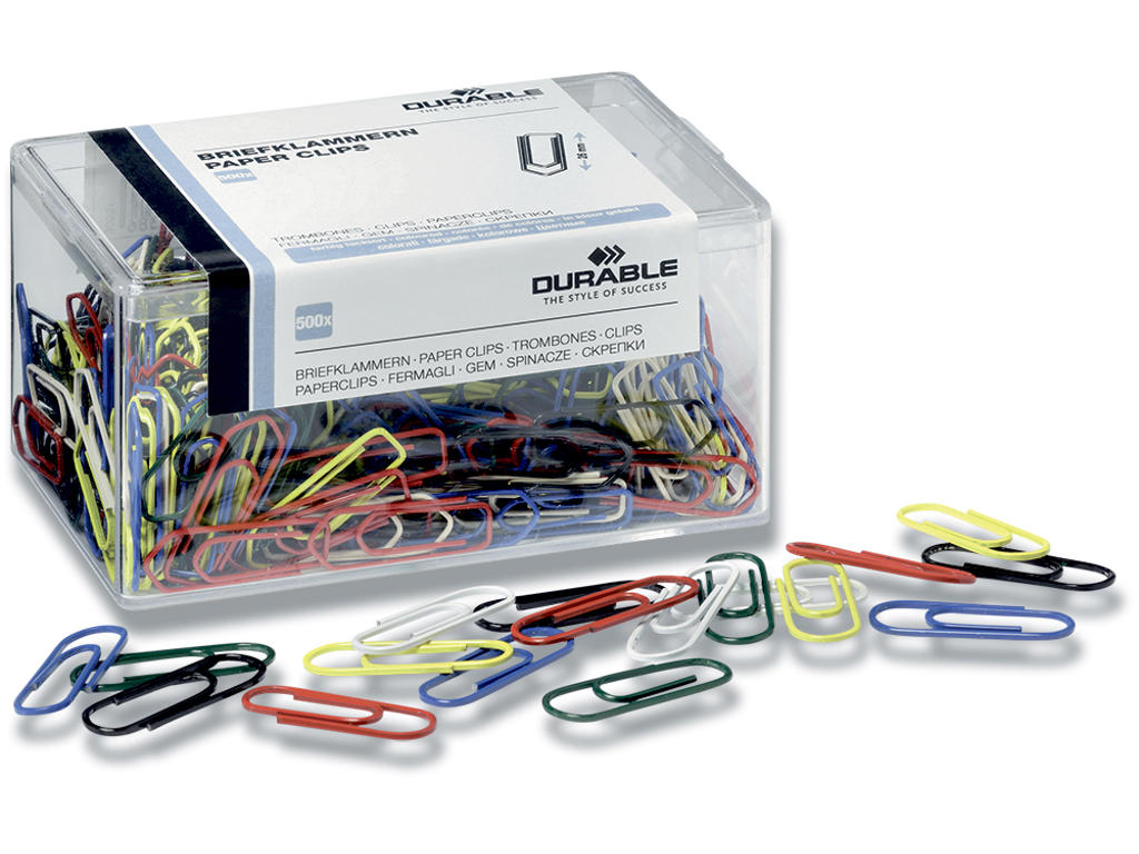 Papirclips, 25 mm, Assorterede farver, 500 stk, Durable 