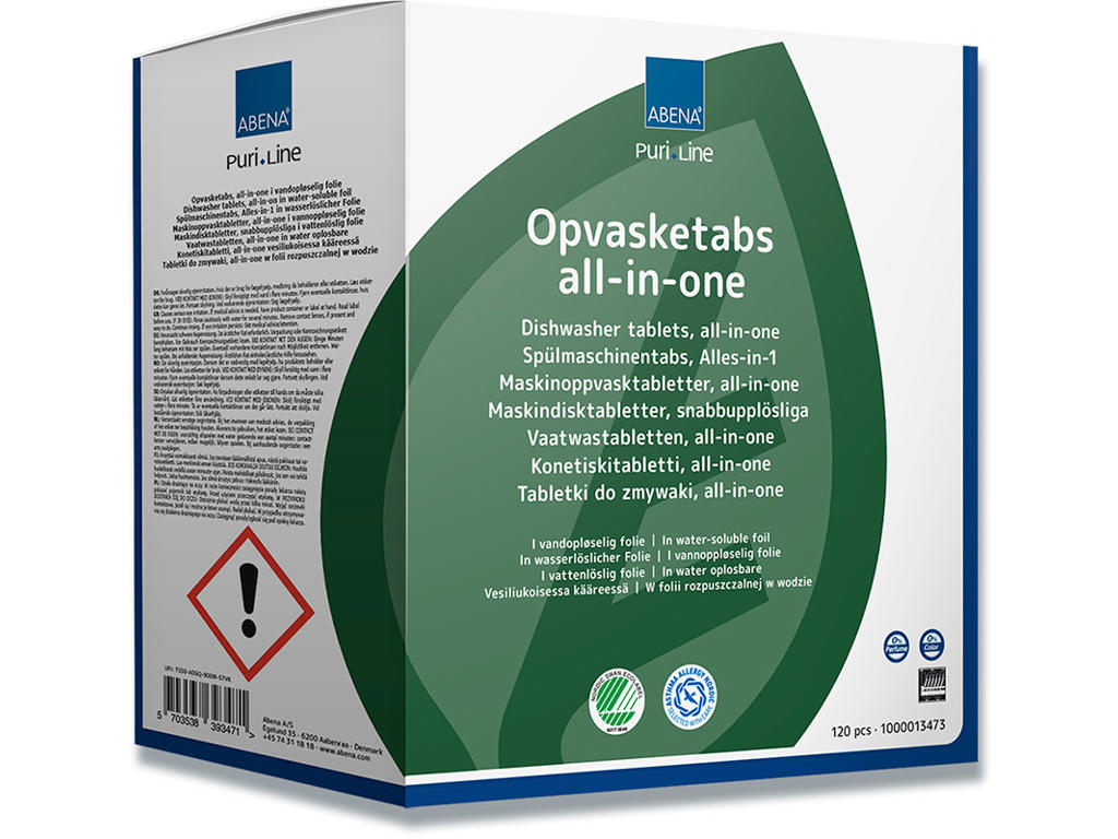 Opvasketabs, All-in-one, Vandopløselig folie, 120 stk, Puri-Line
