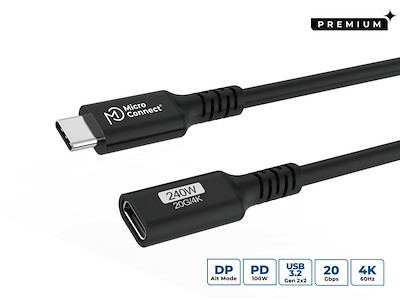 Microconnect USB3.2CC015EX USB-kabel USB 3.2 Gen 2x2 0,15 m USB C Sort