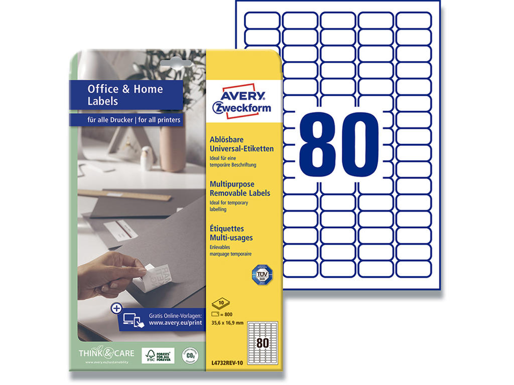 Etiketter, 35.6x16.9 mm, Hvid, 800 etiketter i alt, Avery 