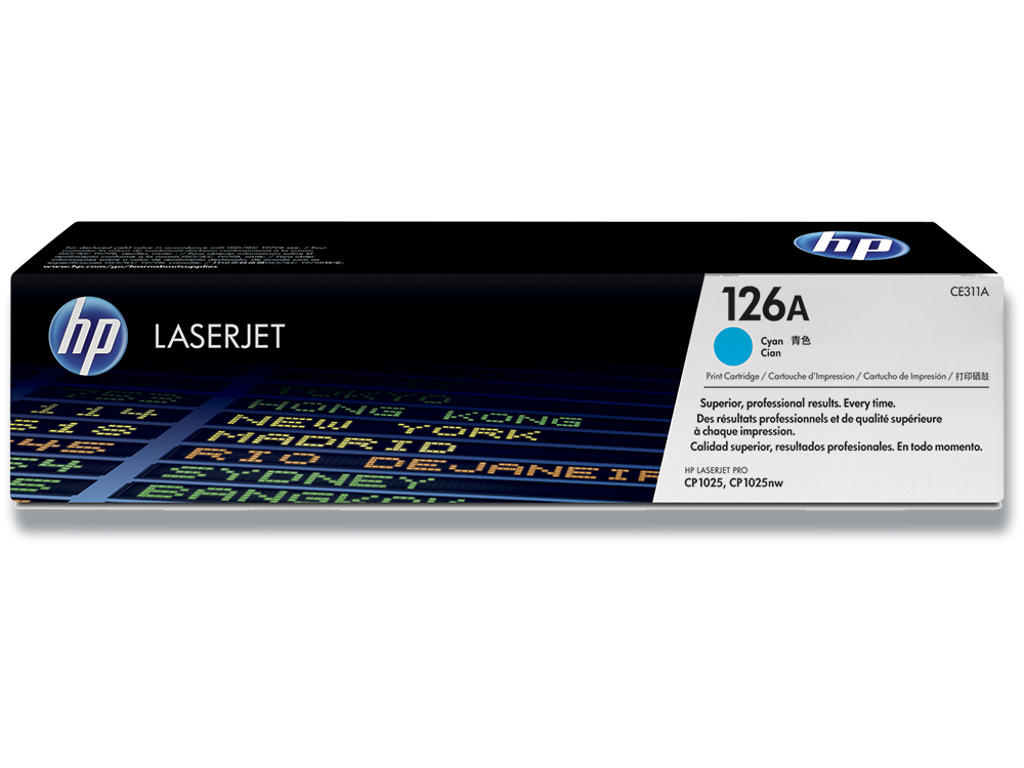 Toner, 126A, Cyan-blå, 1.000 sider, HP CE311A