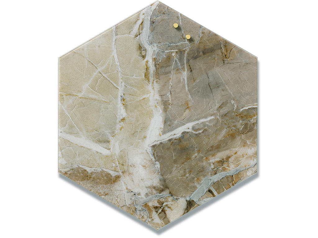 Glastavle, Magnetisk, 42x48,5 cm, Beige marmor, Naga Hexagon 