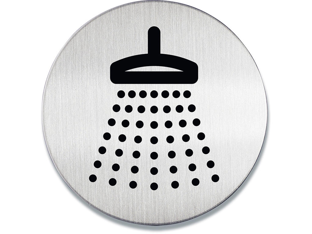 Dørskilt, Ø8.3 cm, ''Brusebad'', Børstet rustfri stål, Durable 