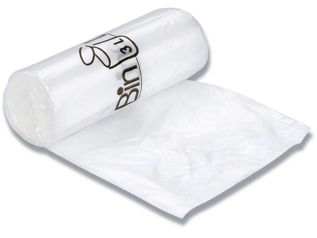 Affaldspose, 3 liter, 10 micron, Transparent, 3 ruller, 20 poser pr rulle, Bin-Line Rul-a-poser