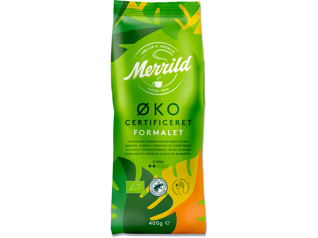 Kaffe, Filter formalet, Mellemristet, 400 g, 1 pose, Merrild Økologisk