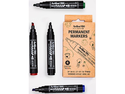 Marker, Skrå spids,  2-5 mm, Sort Rød Blå Grøn, Artline ECO-GREEN 190