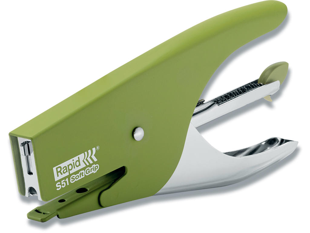 Hæftetang, 15 ark, Olivengrøn, Klamme 21/4, Rapid Supreme S51 Soft Grip