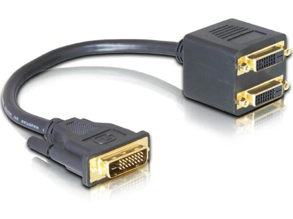 DeLOCK Adapter DVI25 M > 2x DVI25 F DVI kabel 0,2 m DVI-I Sort