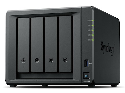 Synology DiskStation DS925+ NAS Ryzen Embedded V1500B 4 GB DDR4 64 TB HDD Sort