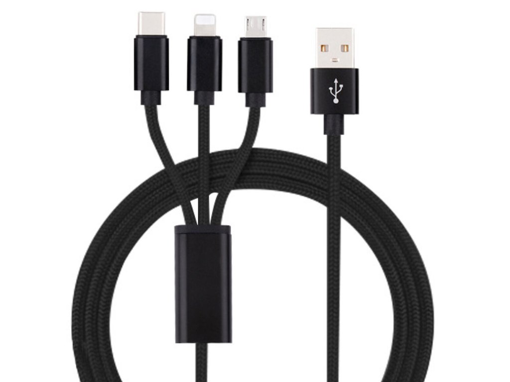 Insmat 133-1003 USB-kabel 1,2 m USB A USB C/Micro-USB B/Lightning Sort