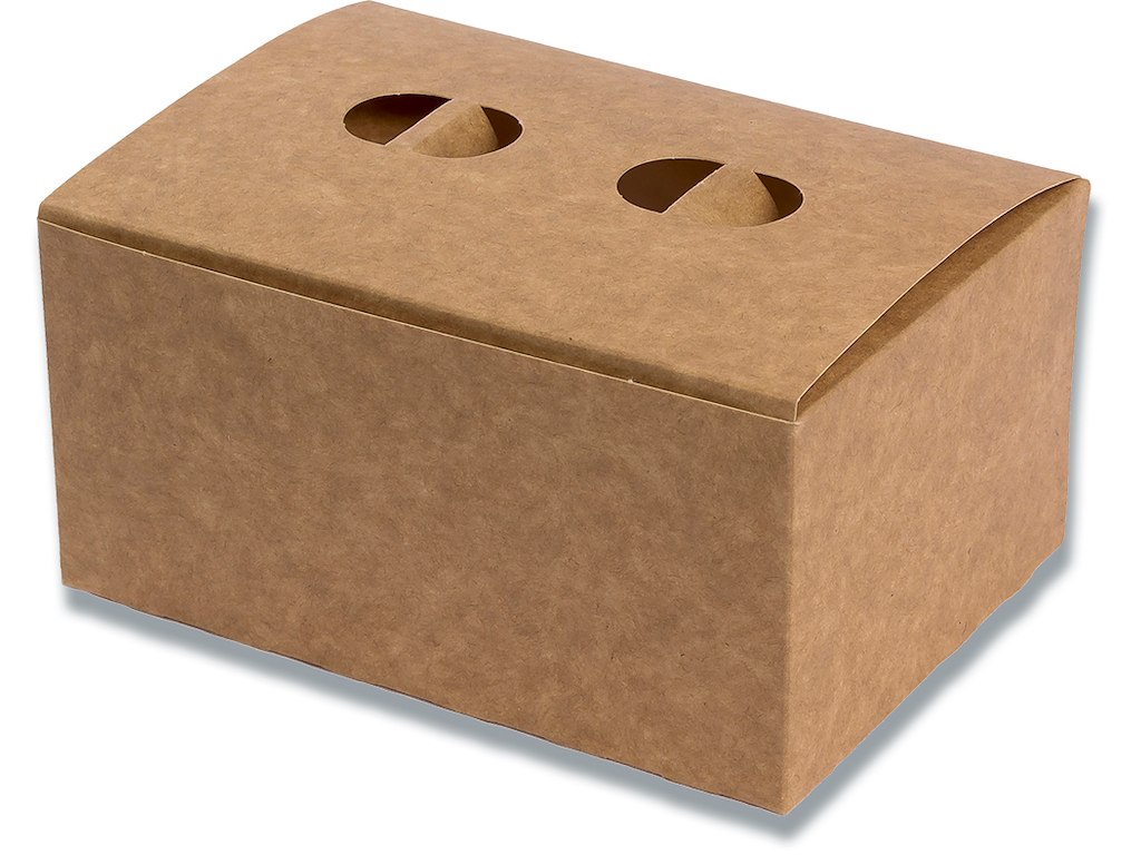 Æske med 2 huller, 130x93x64mm, u/perforering, brun, 400 stk