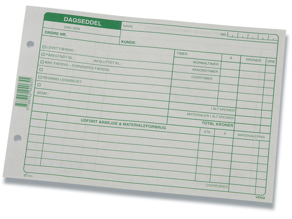 Dagseddel, 200x148 mm, 100 ark, 1 blok, GF 