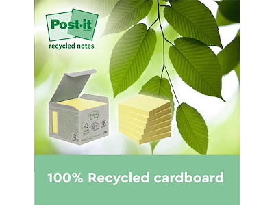 Memonotes, 76x76mm, Gul, 18 blokke, Post-it Super Sticky Recycled