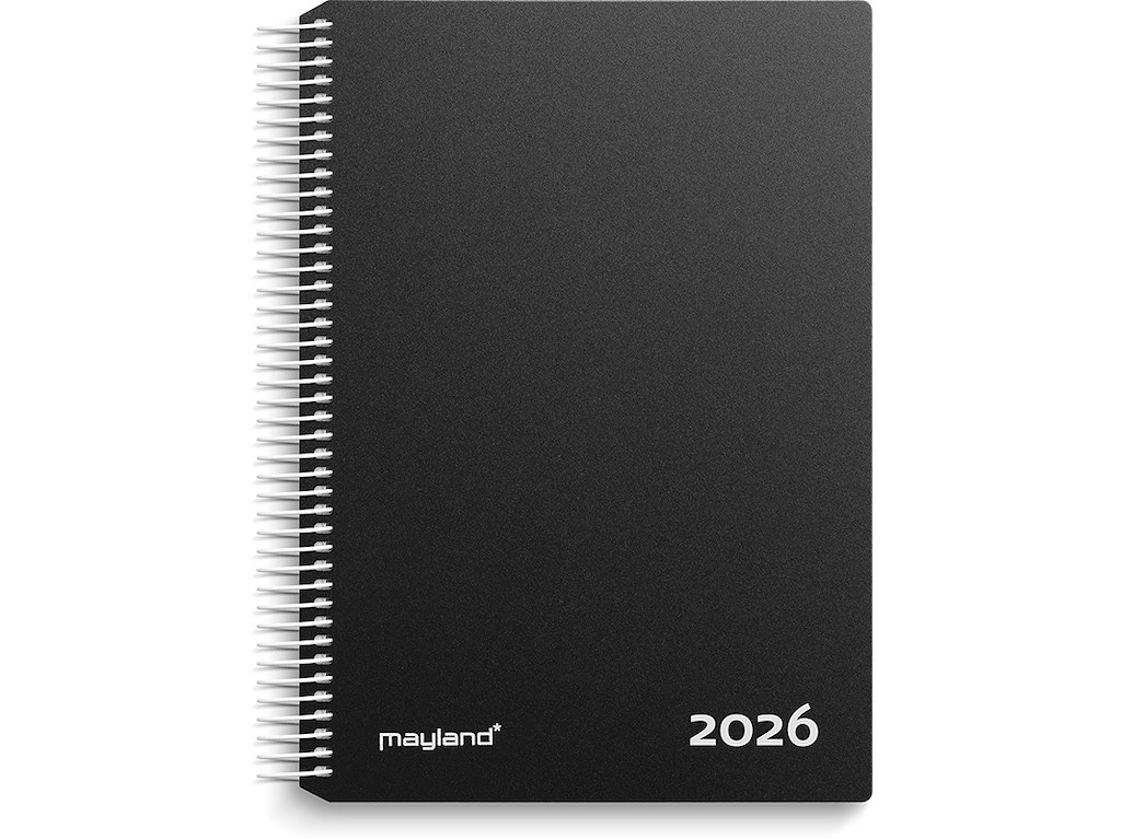 Kalender, 2026, Time, 1 dag pr. side, Sort, Mayland