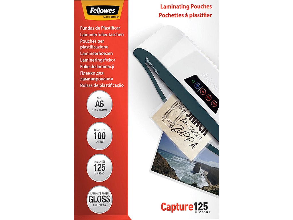 Lamineringslommer, A6, 111x154 mm, 125 micron, Fellowes Gloss