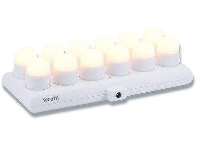 LED fyrfadslys, Sæt med 12 stk og ladestation, Hvidt lys, Securit Amsterdam