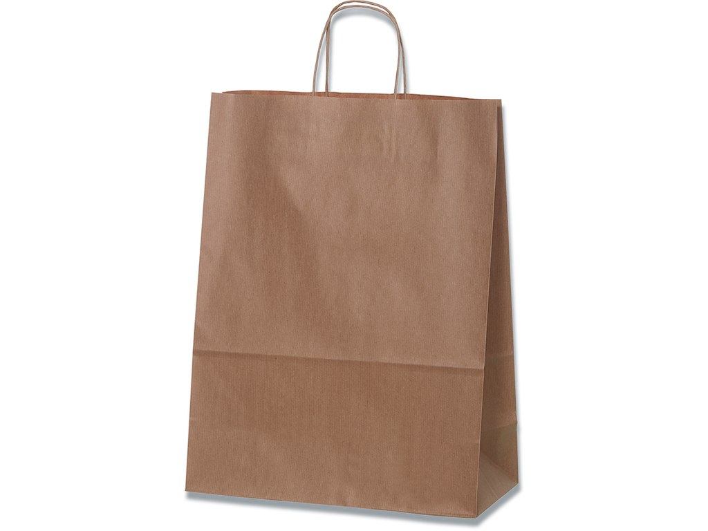 Bærepose - papir, 20x8x24cm, Ribbet brun, 275 stk, Bong Small