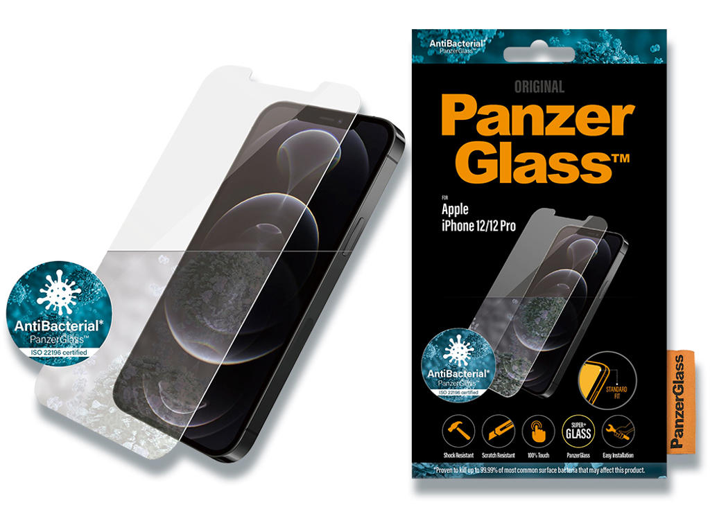 Skærmbeskyttelse, iPhone 12/iPhone 12 Pro, Klar, 1 stk, PanzerGlass Antibacterial 