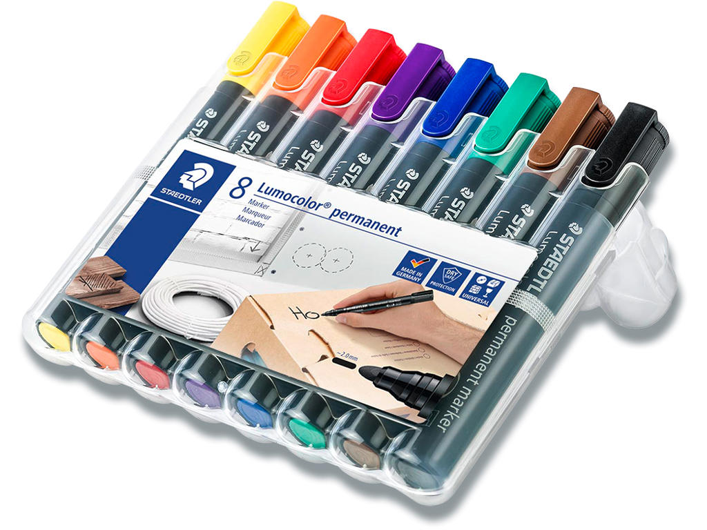 Marker, Rund spids, 2 mm, 8 assorteret, Staedtler Lumocolor 352
