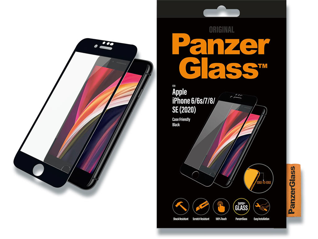 Skærmbeskyttelse, iPhone SE 2020/iPhone 8/iPhone 7/iPhone 6S/iPhone, Sort, 1 stk, PanzerGlass Case Friendly 