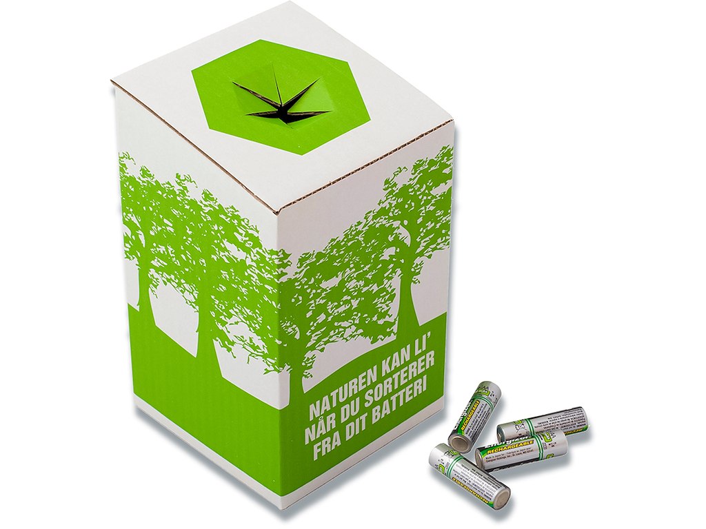 Batteri spand, 20x12x12 cm, Karton, Grøn-hvid, 