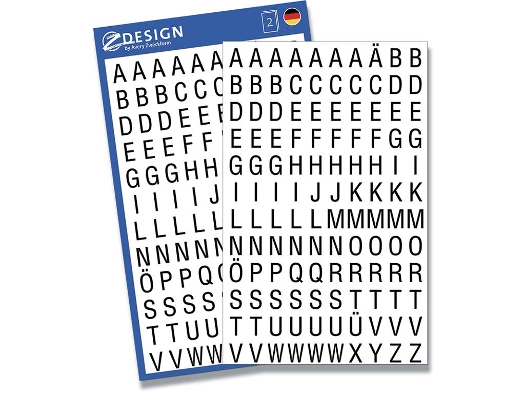 Bogstaver, A-Û, 6.5 mm, Sort, Avery Design 