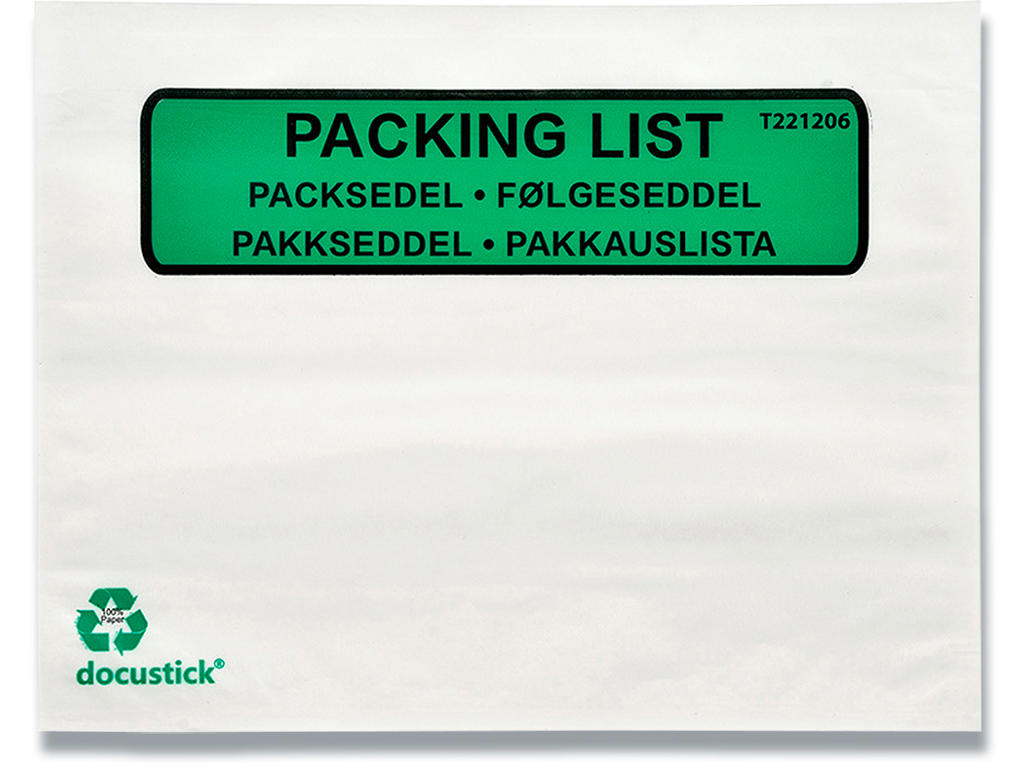 Følgeseddellommer, ''Følgeseddel'' på 5 sprog, C6, 1000 lommer, BNT Docustick Green