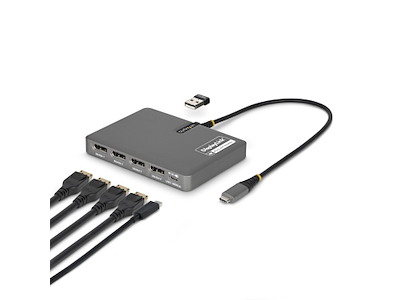 StarTech.com QUAD-USB-DP-ADAPT dockingstation Ledningsført USB 3.2 Gen 1 (3.1 Gen 1) Type-C Grå