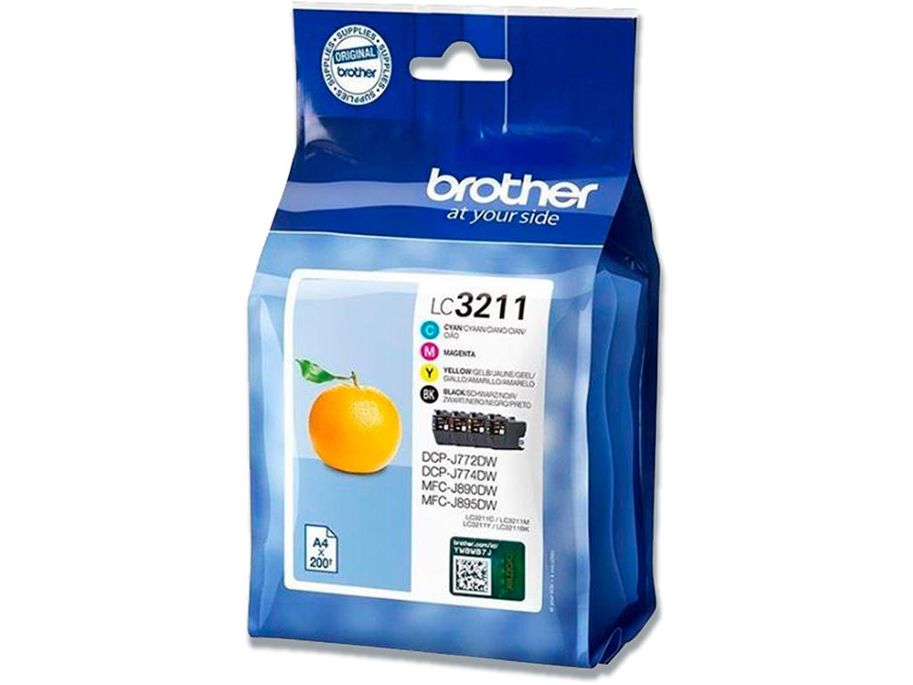 Blækpatroner, 4 stk, 200 sider, 4 farver, Brother LC3211VALDR