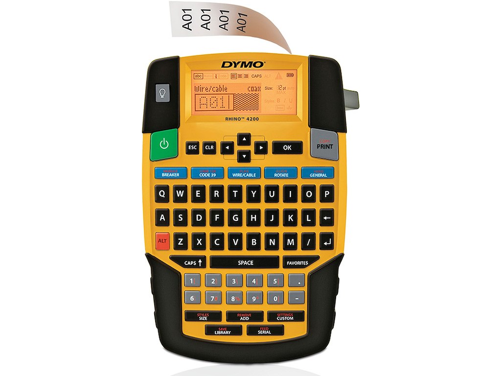 Labelprinter, Håndholdt, Stand-alone, Rhino tape 6-24mm, Dymo Rhino 4200