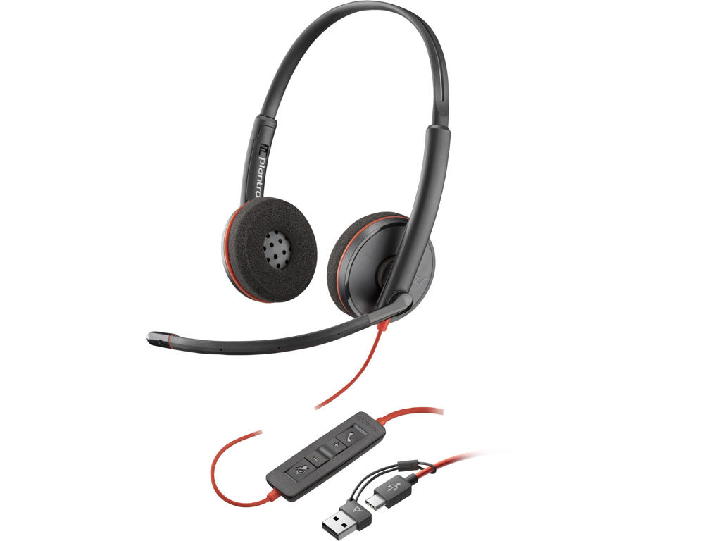 HP Poly Blackwire 3220 Stereo USB-C Headset +USB-C/A Adapter
