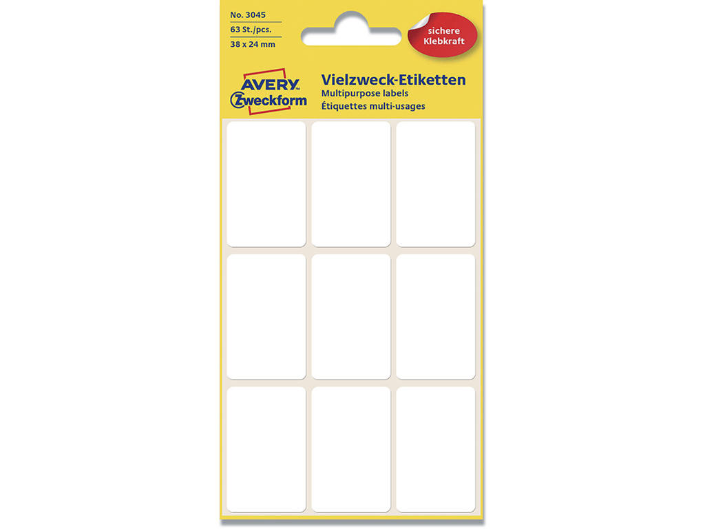 Etiketter, 38x24 mm, Hvid, 63 etiketter i alt, Avery 