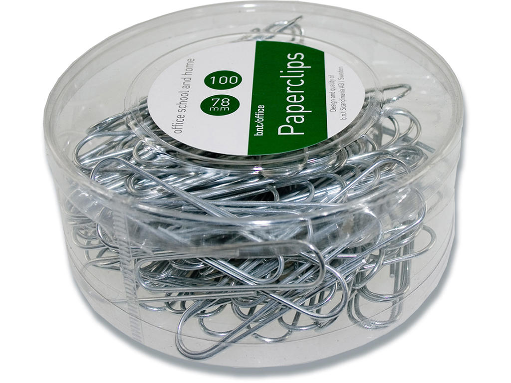 Papirclips, 78 mm, Krom, 100 stk, BNT Office Uden riller