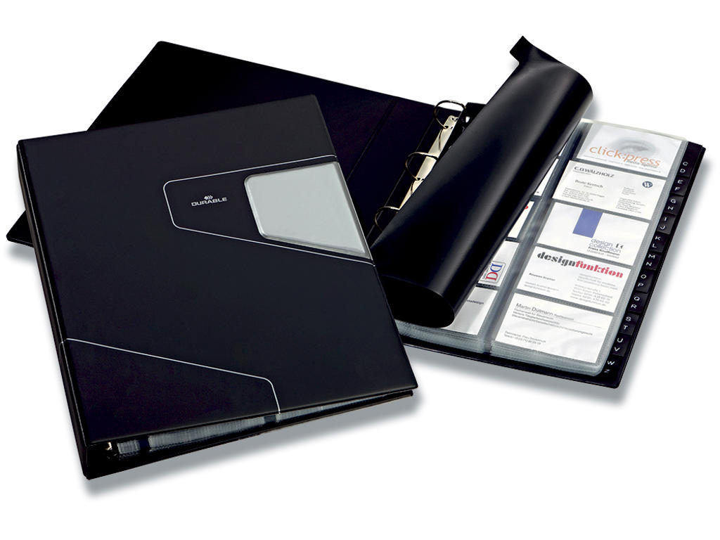 Visitkortmappe, 400 kort, Sort, 12-delt sort indeks A-Z, Durable VISIFIX PRO 