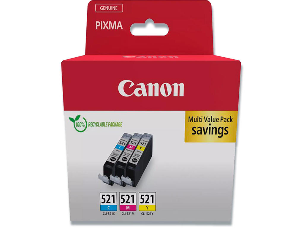 Blækpatroner, 3 stk, 350 sider, 3 farver, Canon CLI-521