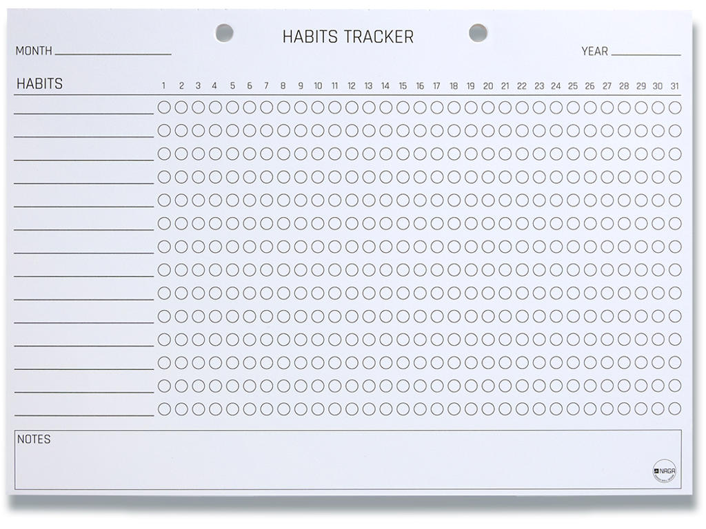 Planlægningsblok, Habits tracker, Engelsk, A4, 52 ark, Naga