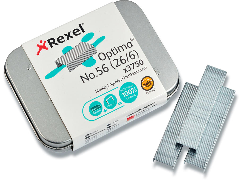 Hæfteklammer, Klamme No. 56 (26/6), 40 ark, 3.750 klammer, Rexel Optima