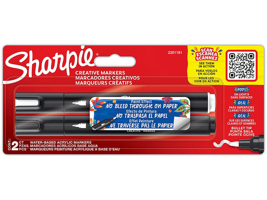 Marker, Bullet tip, Sort og Hvid, Sharpie Creative Acrylic