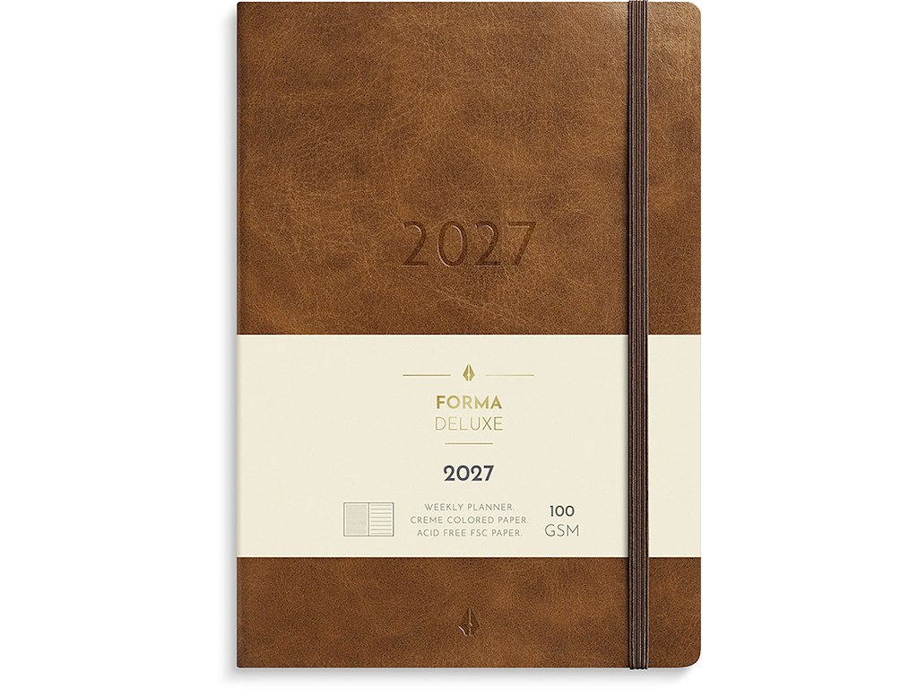 Kalender, 2027, A5 Forma Deluxe Tværformat, 1 uge pr. opslag, Brun, Mayland