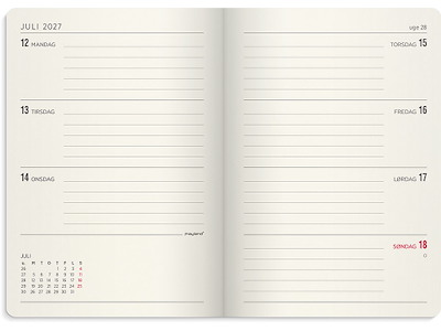 Kalender, 2027, A6 Forma Deluxe Tværformat, 1 uge pr. opslag, Sort, Mayland