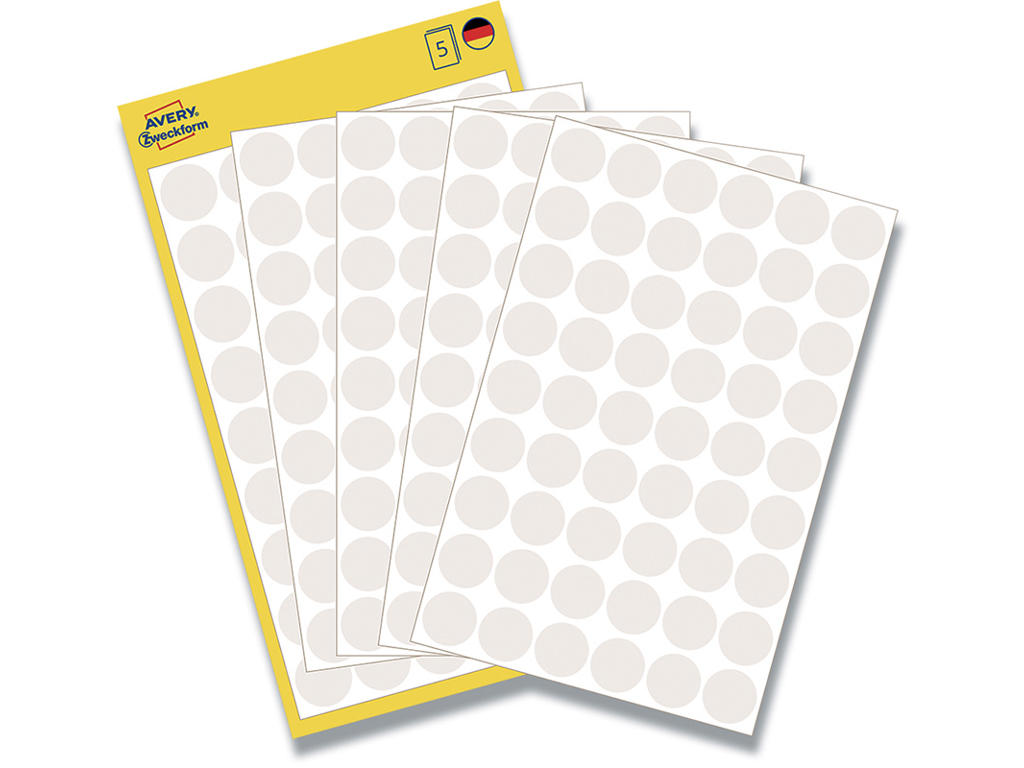 Etiketter, Ø12 mm, Hvid, 270 etiketter i alt, Avery 