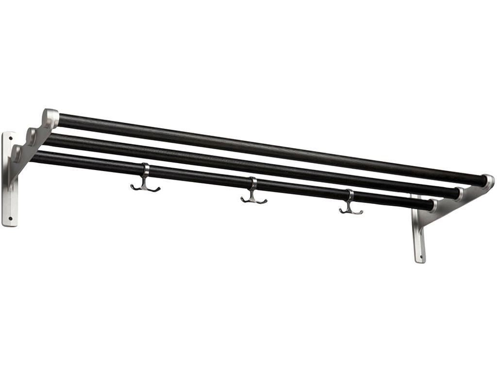 Hatte- og skohylde, Nostalgi, L=1000 mm sortbejdset eg/aluminium, Essem Design DK