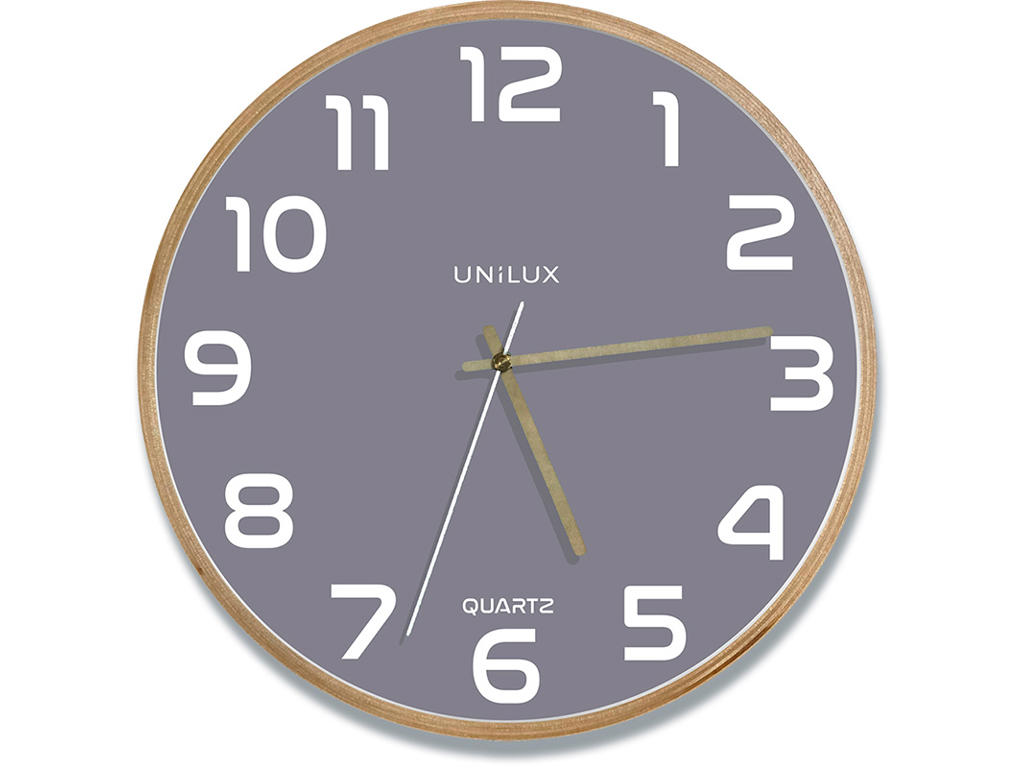 Vægur, Ø31.5 cm, Grå-Træ, Ikke radiostyret, Unilux Baltic Quartz System