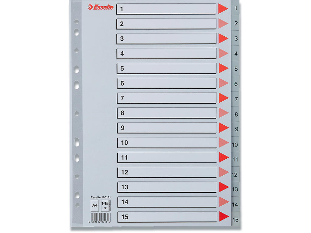 Registerblade, A4, 1-15, Grå, Esselte 
