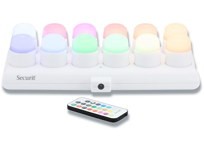 LED fyrfadslys, Sæt med 12 stk og ladestation, Farvet og hvidt lys, Securit Amsterdam